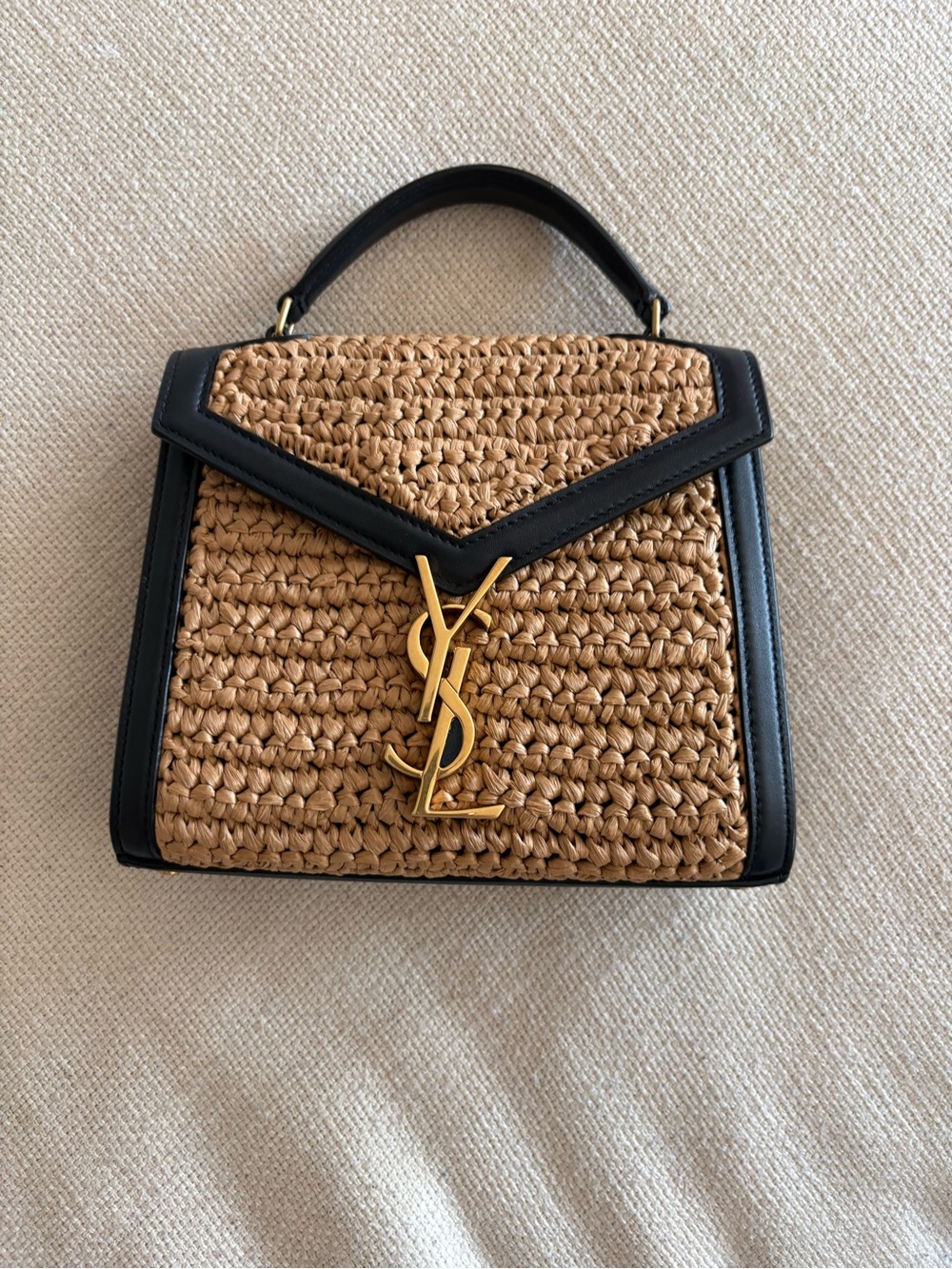 Saint Laurent Mini Raffia Cassandre Handle & Crossbody Bag